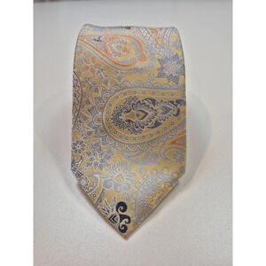 Bruno Marchesi Tie Mens One Size Gold Paisley 100% Silk Handmade Jacquard